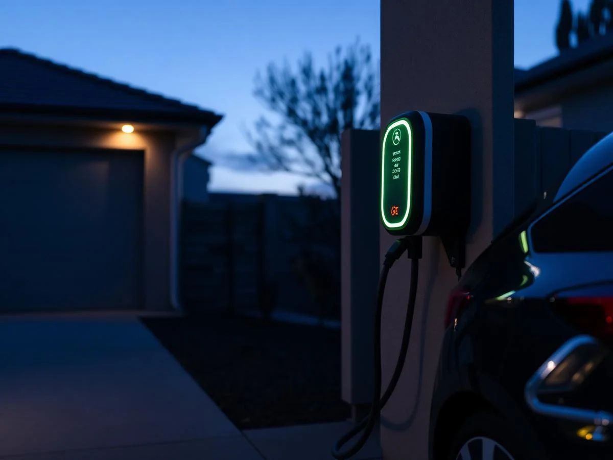 EV charger installed on a home garage wall in Toorak, Melbourne